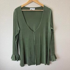 Vintage 80s green long sleeve top Frill sleeves Carolyn Strauss